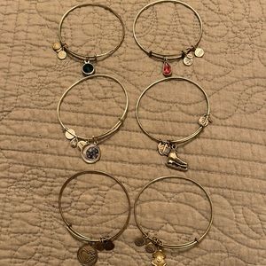 Alex and Ani lot of 6 silver tone bracelets. Wear alone or stack them up.